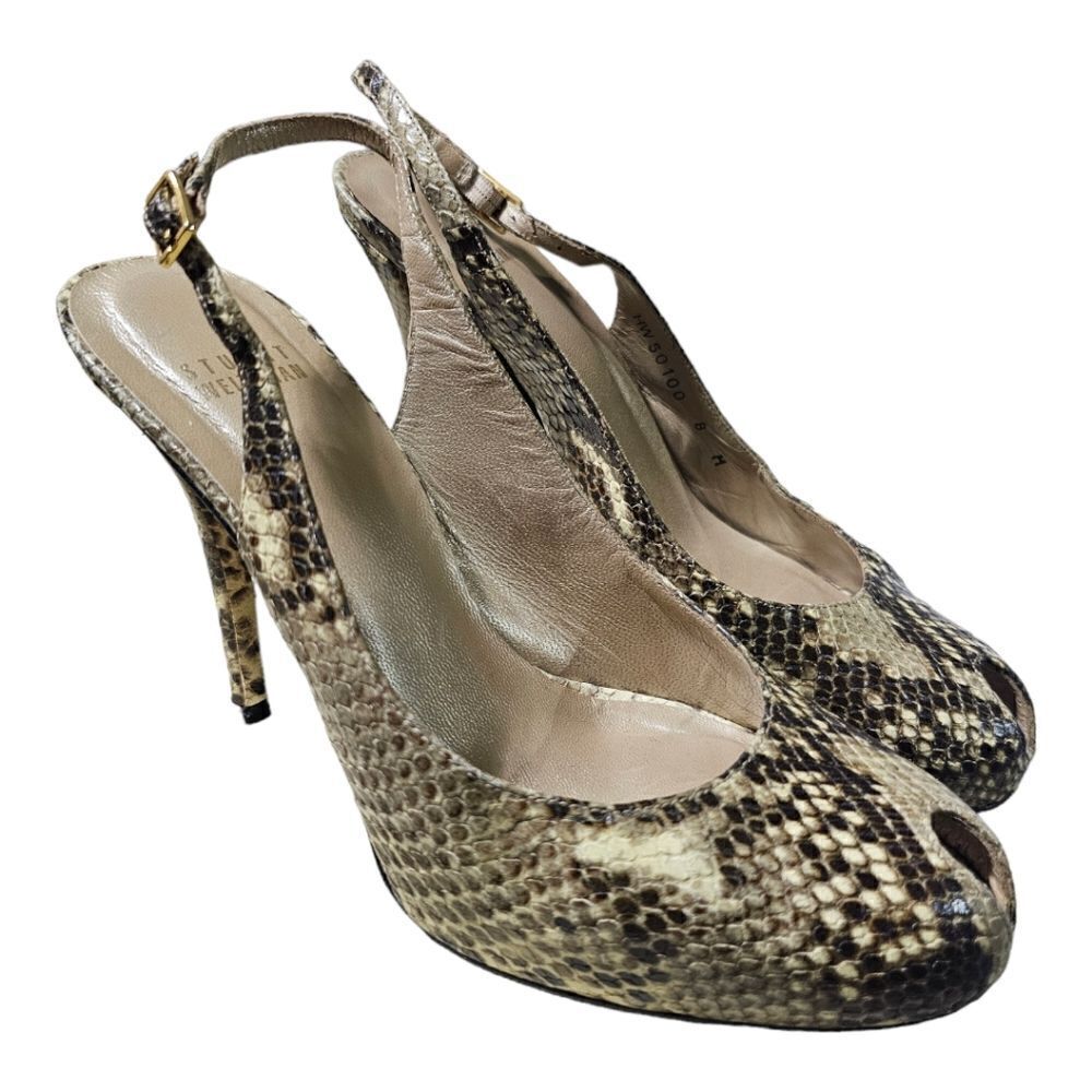 STUART‎ WEITZMAN Snakeskin Print Open Toe Platform Heels - Size 8